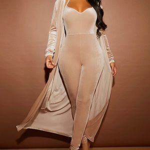 Two piece velvet jumpsuit with long velvet coat